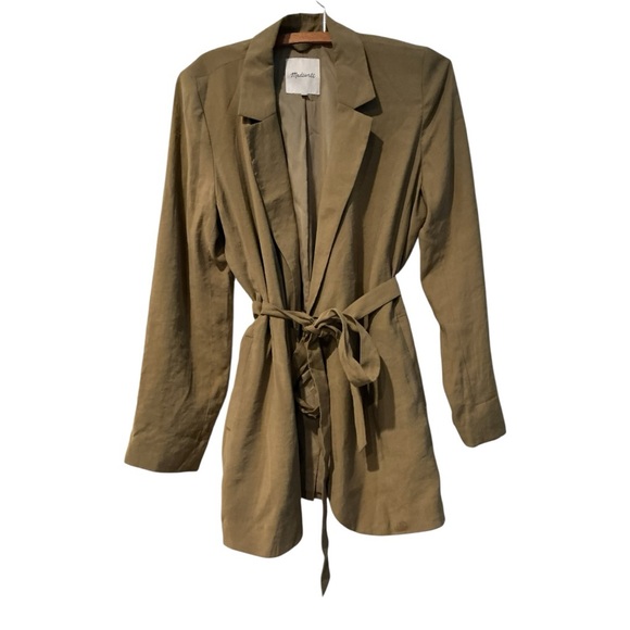 Madewell Belted Blazer Jacket Womens Large Tan Modal Blend Tie Waist Lightweight - Picture 2 of 11